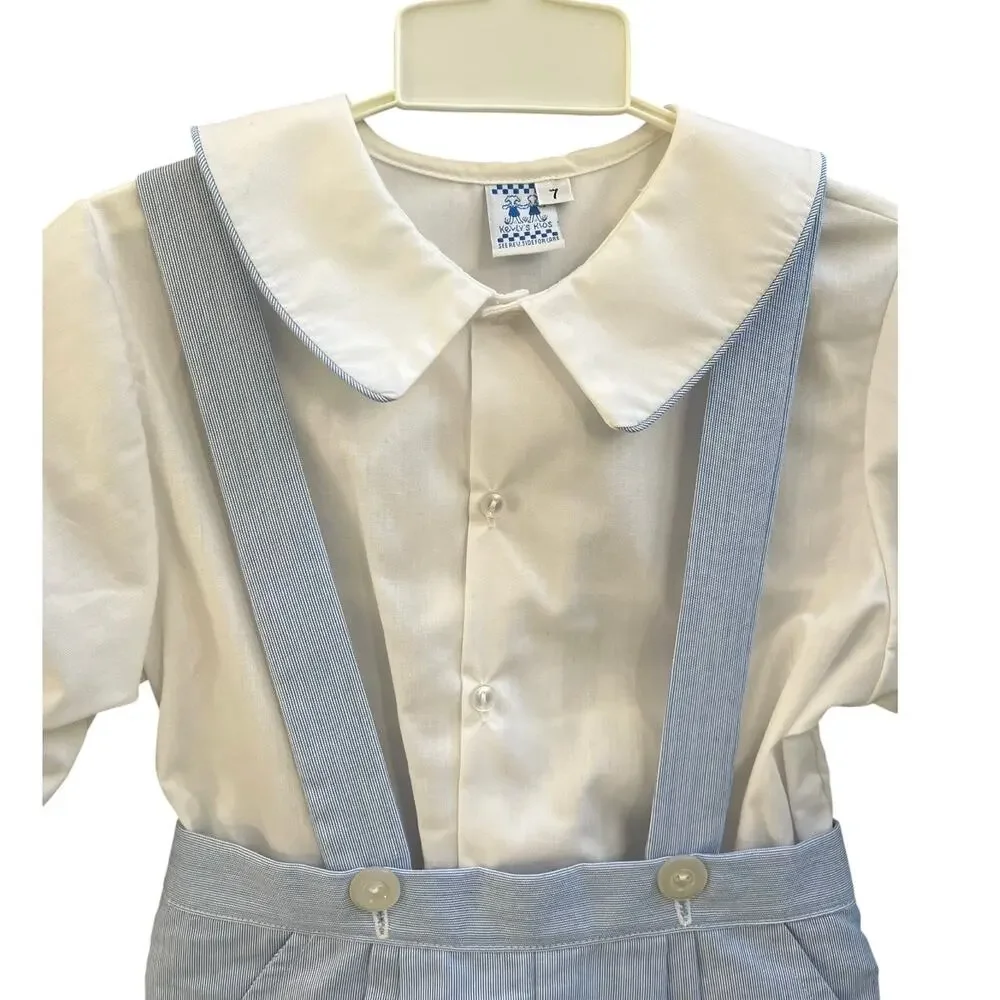 Boys Special Occasion Easter Blue White Microstripe Shorts White SS Shirt Size 7